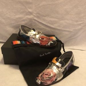 Paul Smith Silver ‘Rose’ Print Leather Loafers